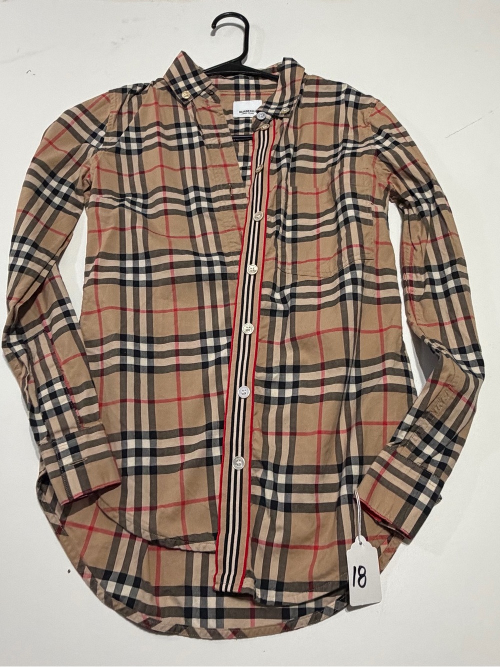 Burberry Tan Plaid Men's Button-Down Shirt with Signature Stripe Placket